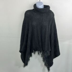 Bisou Bisou Knit Sweater Poncho Turtleneck Gray one size oversized